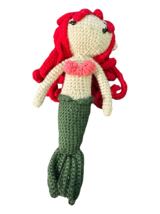 No brand Other - Handmade Crochet Mermaid Doll Plush Toy Red Hair Green Tail Cute Gift